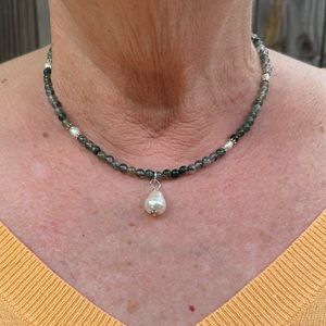 Moss Agate and Pearl Necklace New